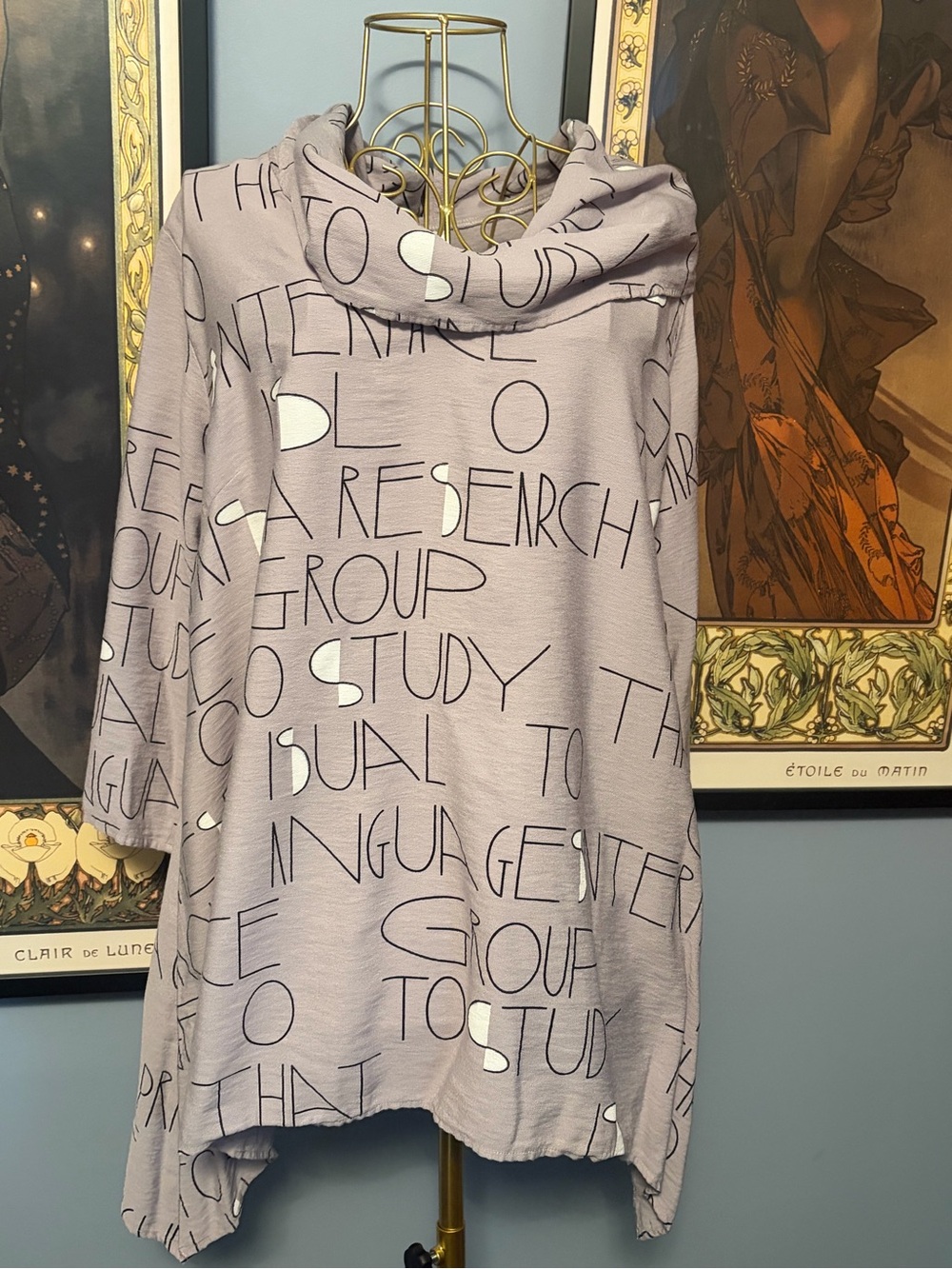 Lindi Lavender Asymmetrical Graphic Cowl Dress